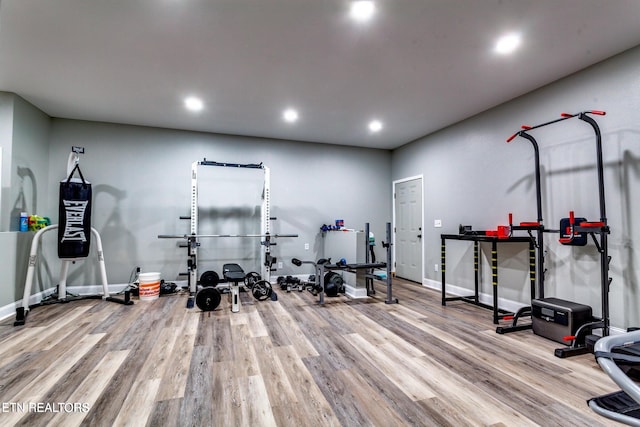 exercise room featuring hardwood / wood-style flooring