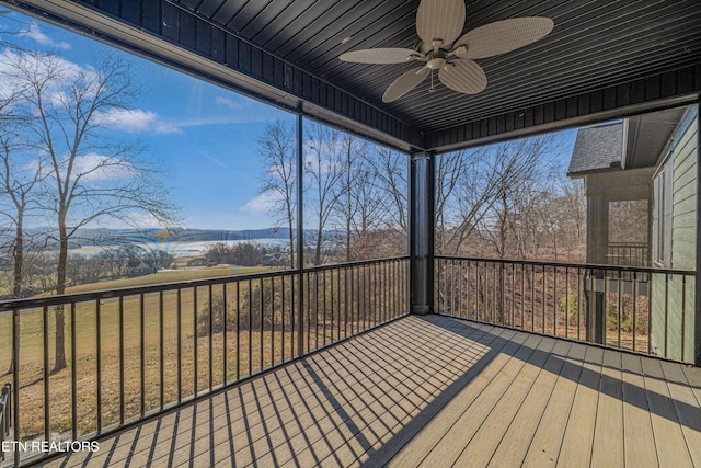 wooden deck with ceiling fan