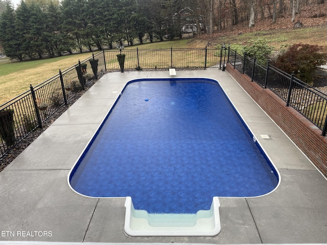 view of pool with a diving board