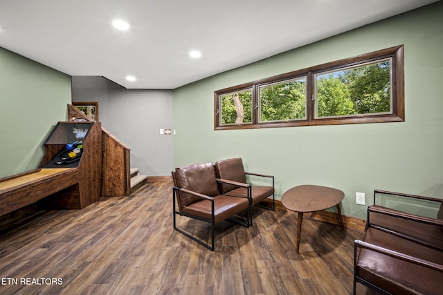 sitting room with dark hardwood / wood-style floors