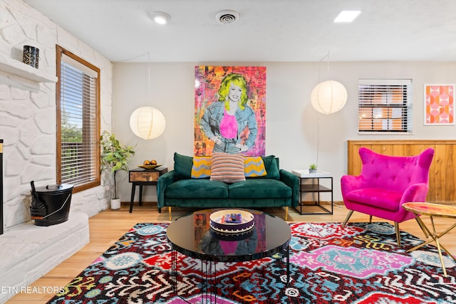 living room featuring light wood-type flooring