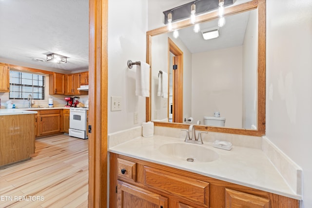 bathroom featuring hardwood / wood-style flooring, vanity, and toilet