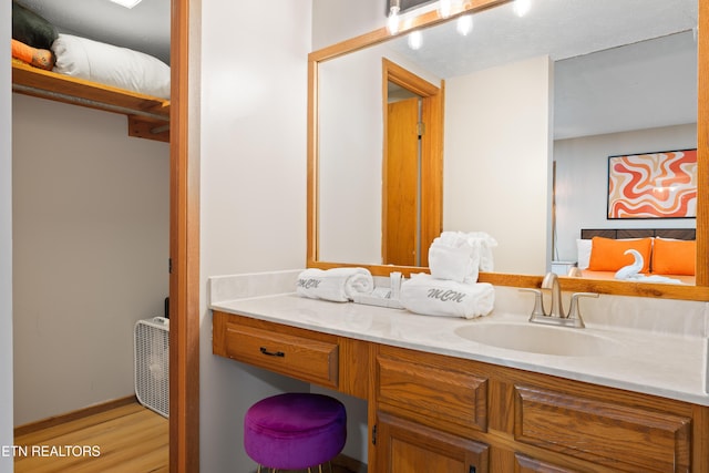 bathroom with vanity and wood-type flooring