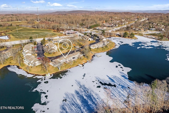 aerial view featuring a water view