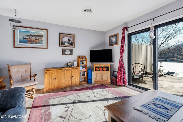 living room featuring light wood-type flooring