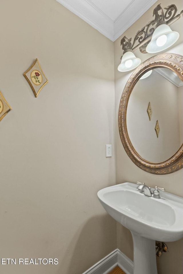 bathroom with crown molding and sink