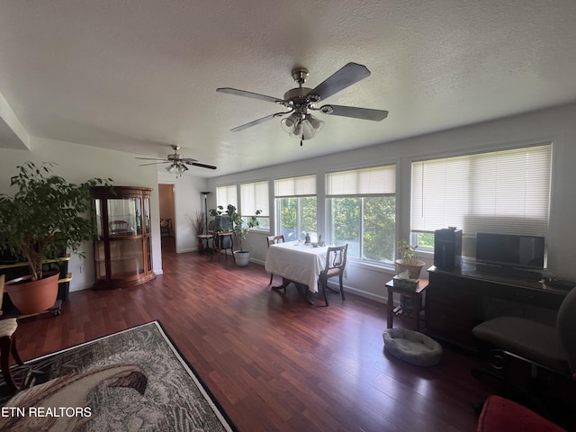 living room featuring a textured ceiling and dark hardwood / wood-style flooring