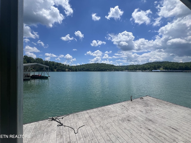 view of dock with a water view