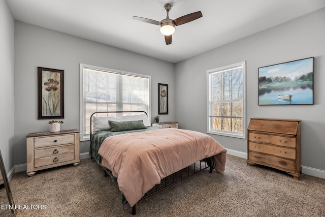 bedroom featuring carpet flooring and ceiling fan