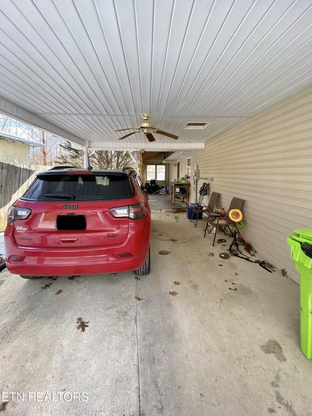 garage with ceiling fan