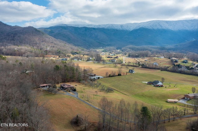 bird's eye view with a rural view and a mountain view