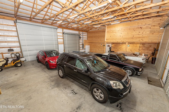 garage with wooden walls