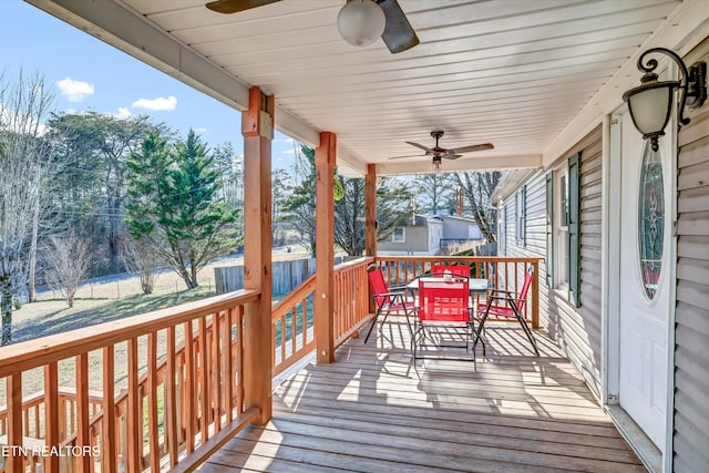 wooden terrace with ceiling fan