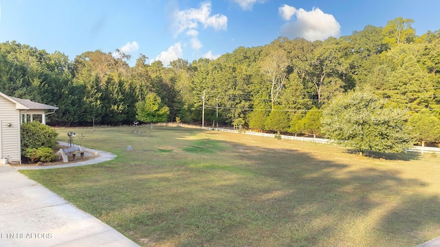 view of yard featuring a wooded view