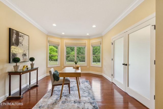 371 Pin Oak Dr, Rockwood, TN 37854 - home office with dark wood finished floors, crown molding, and recessed lighting