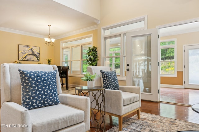 371 Pin Oak Dr, Rockwood, TN 37854 - sitting room with hardwood / wood-style flooring, crown molding, a chandelier, and wainscoting
