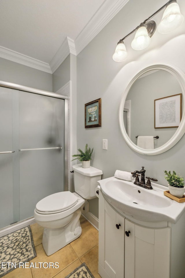 371 Pin Oak Dr, Rockwood, TN 37854 - full bath featuring ornamental molding, vanity, a shower stall, and tile patterned floors