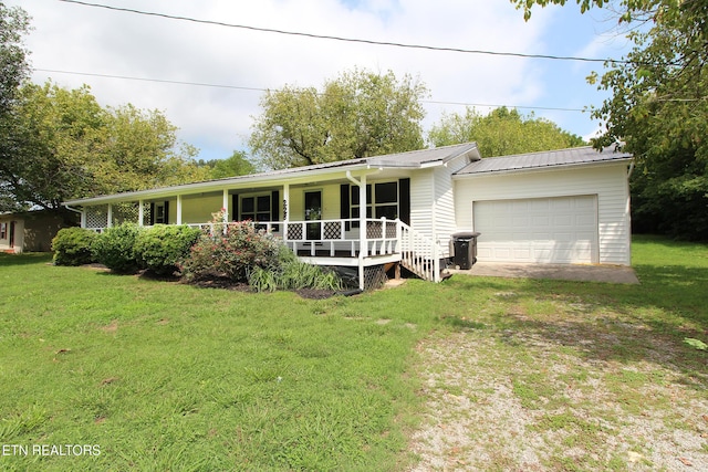 228 Pedigo Rd, Madisonville, TN 37354 - ranch-style home with covered porch, an attached garage, driveway, and a front lawn