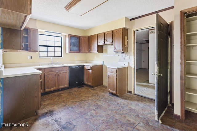 kitchen featuring sink, a textured ceiling, and dishwasher