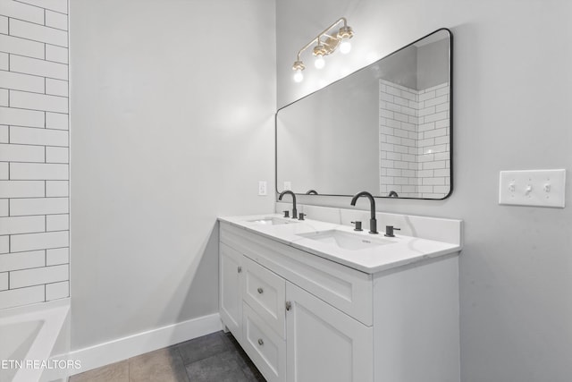 bathroom featuring tile patterned flooring and vanity