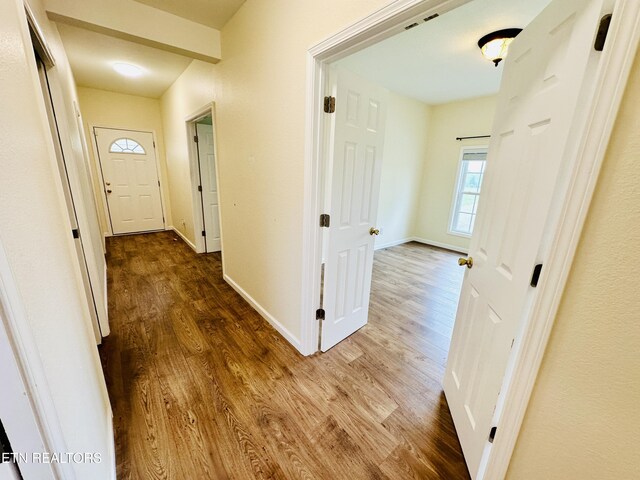 813 Clear Creek Pkwy, Clarkrange, TN 38553 - corridor featuring wood finished floors and baseboards