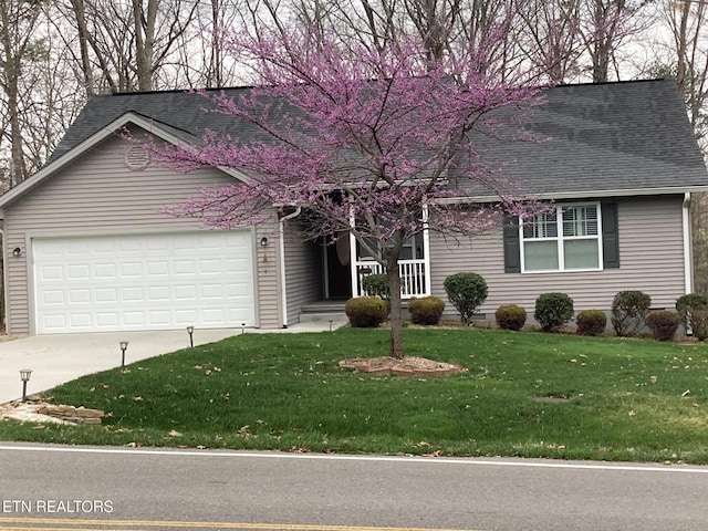 view of front of house featuring a front lawn and a garage