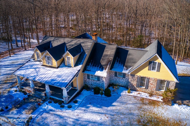 105 Charity Ln, Jamestown, TN 38556 - snowy aerial view with a wooded view