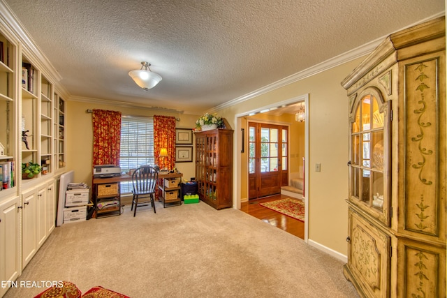 105 Charity Ln, Jamestown, TN 38556 - carpeted office space with french doors, healthy amount of natural light, a textured ceiling, and ornamental molding