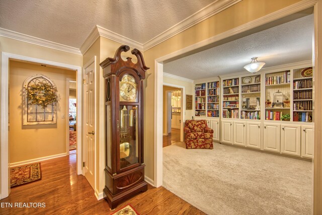 105 Charity Ln, Jamestown, TN 38556 - corridor featuring a textured ceiling, ornamental molding, wood finished floors, and baseboards