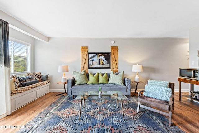 living room with hardwood / wood-style floors