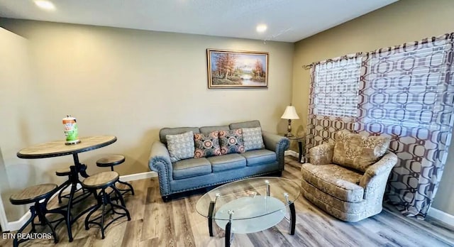 living room with light hardwood / wood-style floors