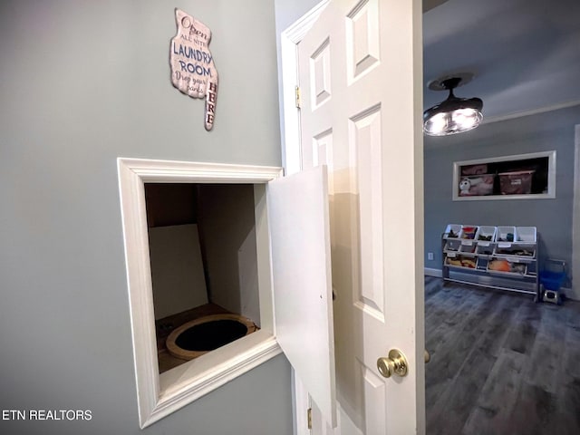 interior space with dark hardwood / wood-style floors