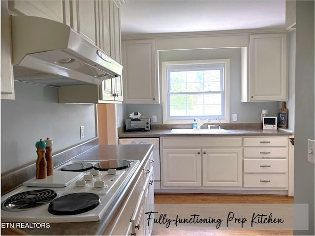 kitchen featuring white cabinetry, sink, and white electric cooktop