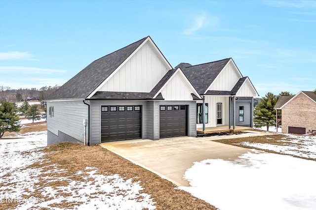 modern farmhouse style home with a garage