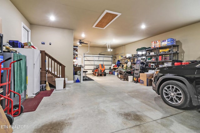 garage with ceiling fan