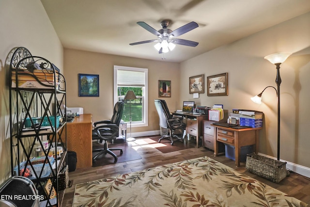 153 Walden Ridge Dr, Fairfield Glade, TN 38558 - office with ceiling fan, baseboards, and wood finished floors