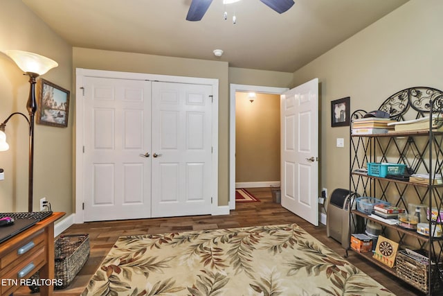 153 Walden Ridge Dr, Fairfield Glade, TN 38558 - bedroom with a closet, wood finished floors, baseboards, and ceiling fan