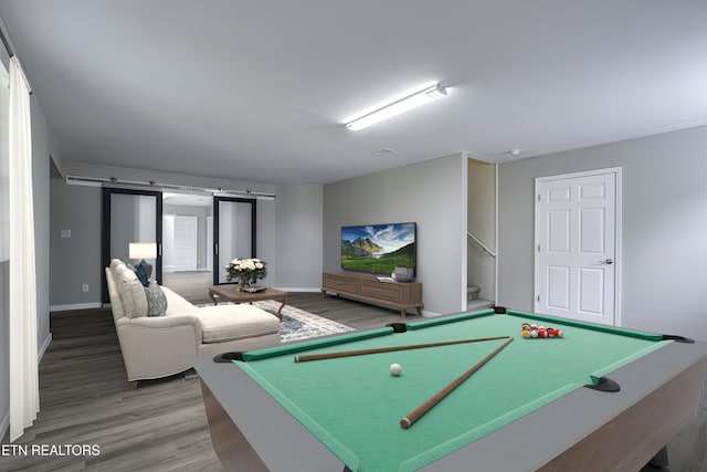 recreation room with pool table and wood-type flooring