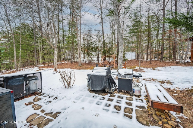 view of yard covered in snow