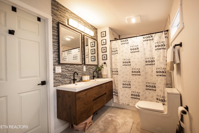 1964 Providence Rd, Sevierville, TN 37876 - bathroom featuring tile patterned flooring, vanity, backsplash, toilet, and walk in shower