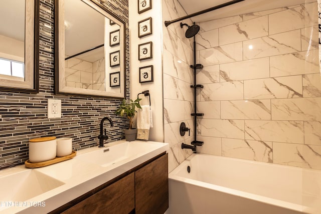 1964 Providence Rd, Sevierville, TN 37876 - bathroom featuring vanity, backsplash, and tiled shower / bath combo