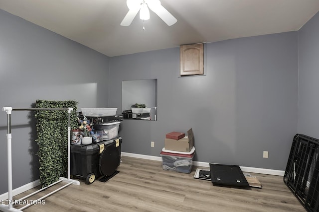 interior space featuring ceiling fan and light wood-type flooring