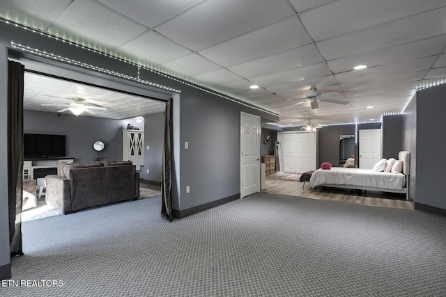 bedroom featuring carpet floors and ceiling fan