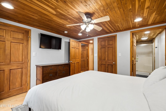 bedroom with ceiling fan and light wood-type flooring