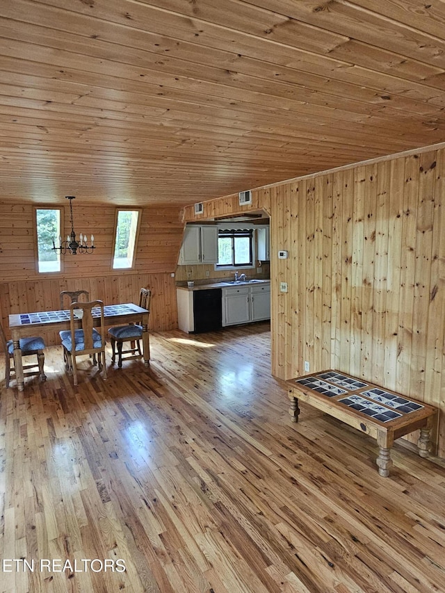 537 Gatlin Dr, Gatlinburg, TN 37738 - dining area featuring wood walls, a healthy amount of sunlight, hardwood / wood-style floors, and wooden ceiling