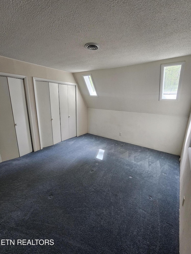 537 Gatlin Dr, Gatlinburg, TN 37738 - bonus room featuring a textured ceiling, carpet flooring, vaulted ceiling, and visible vents