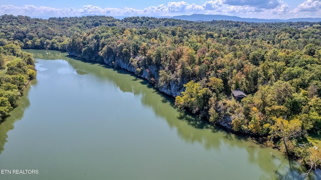 aerial view with a water and mountain view