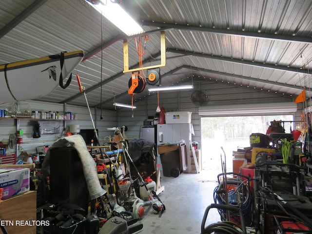 garage with metal wall