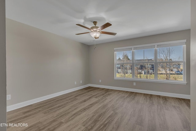 spare room featuring light wood-type flooring and ceiling fan