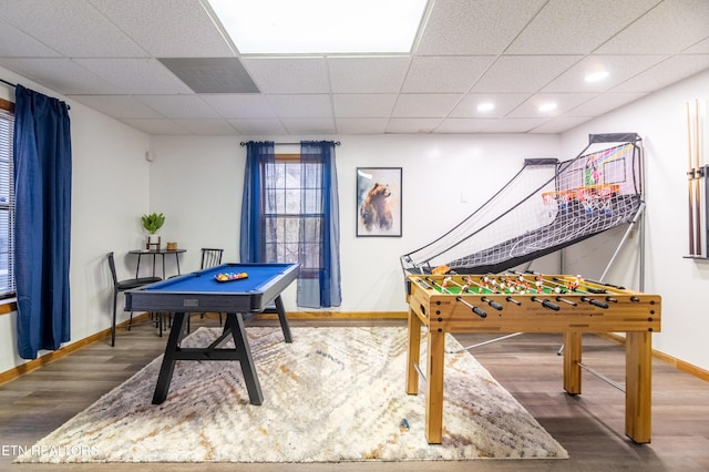 playroom with hardwood / wood-style floors and billiards